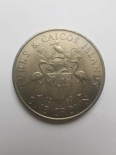 巨藏钱币第四期10月13号20点开拍 特克斯和凯科斯群岛1969年1克朗镍币