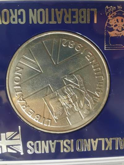 巨藏钱币第四期10月13号20点开拍 福克兰群岛1982年50便士克朗型镍币带盒子