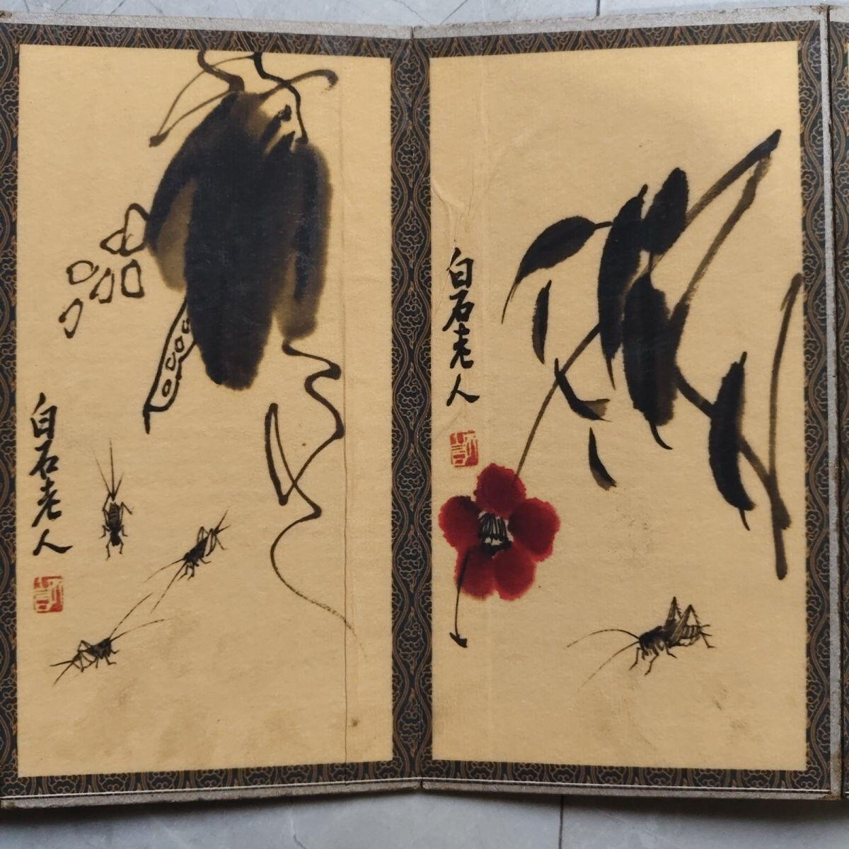 名家画册 精品册页齐白石草蟲畫册  材质硬宣纸 尺寸19.5mm*10mm画心80mm*19mm