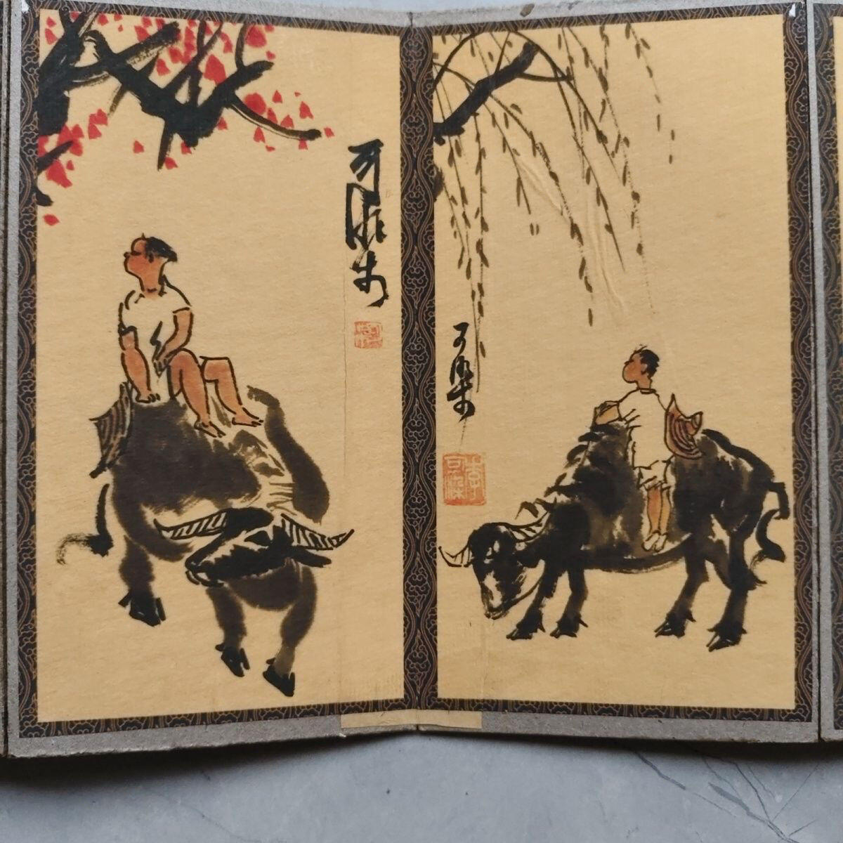 名家画册 仿古册页 李可染牧牛畫册 材质硬宣纸 尺寸19.5mm*10mm画心80mm*19mm