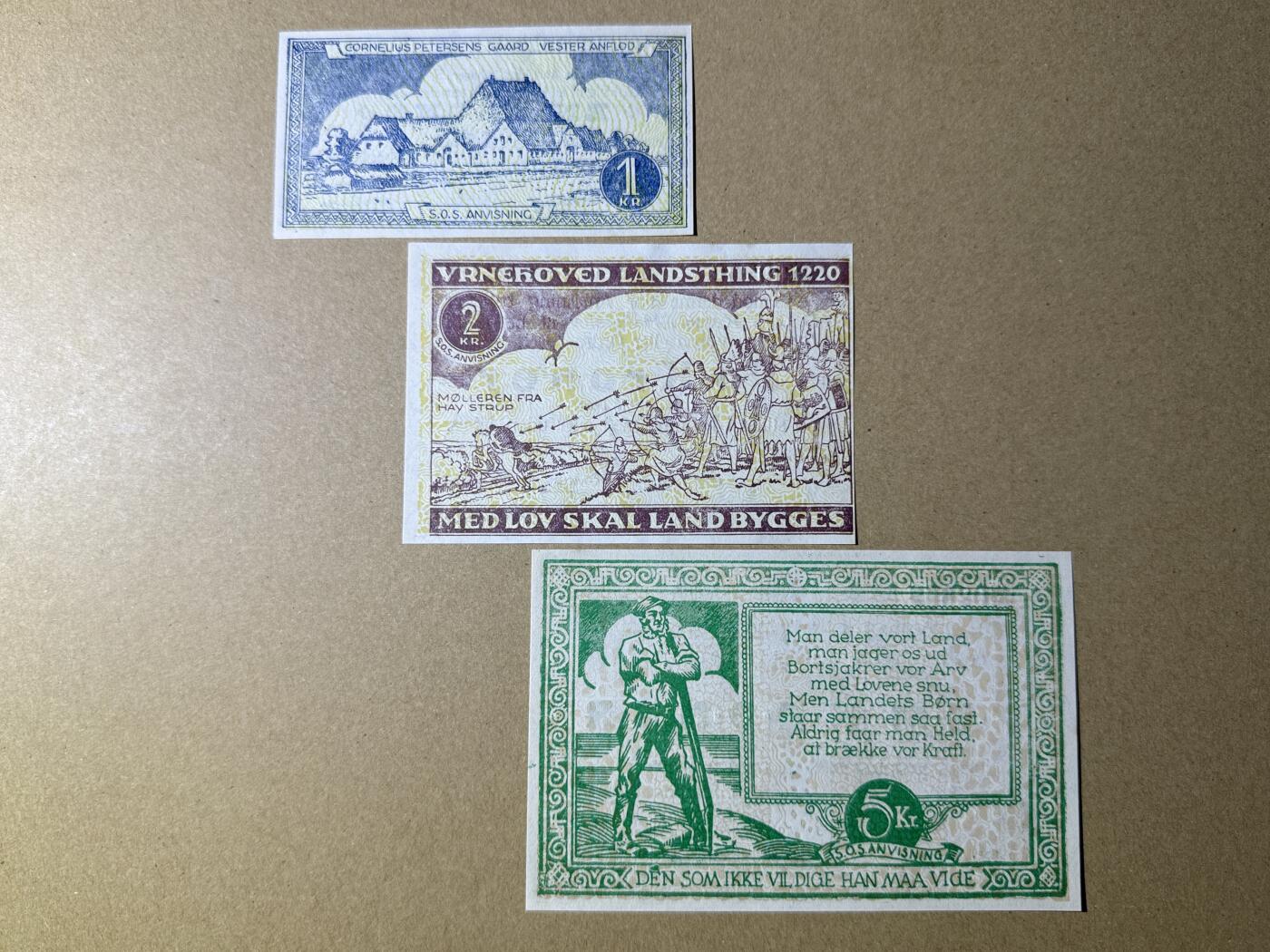 《艾美收藏》第215期-10.12周日外币畅拍 丹麦1、2、5克朗3张 UNC 1927年发行的应急货币
