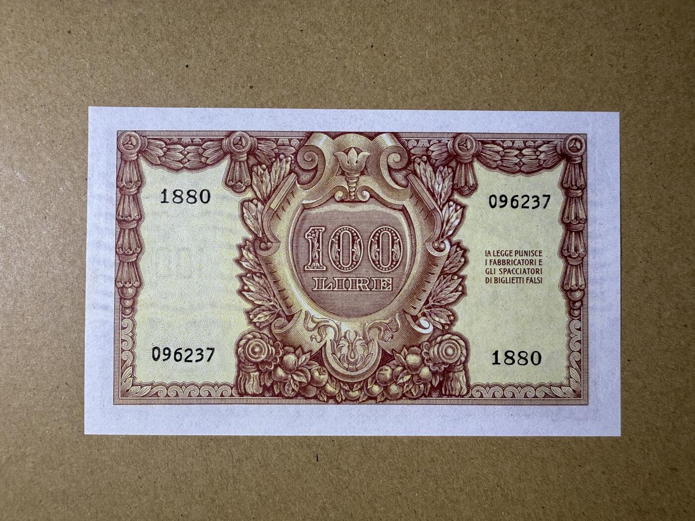 《艾美收藏》第215期-10.12周日外币畅拍 意大利100里拉 UNC 1951年老版本 无4