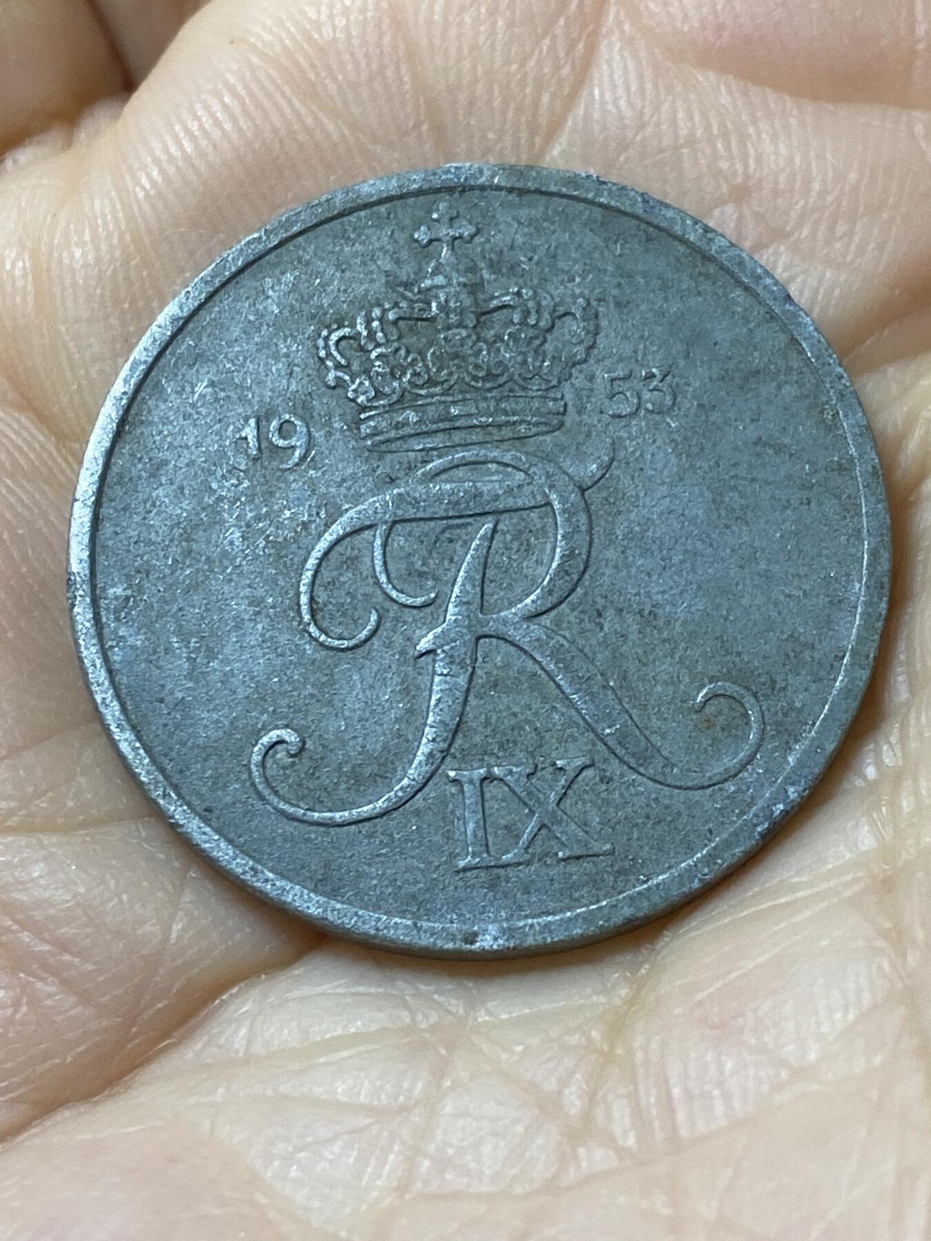 2025年第一百零八场(总第一百三十四场）外国好品散币(免佣金) 丹麦🇩🇰1953年5欧尔(弗雷德里克九世时期，第一版N; S版)