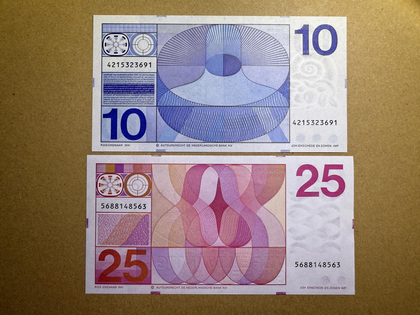 《艾美收藏》第215期-10.12周日外币畅拍 荷兰10、25盾2张 UNC 人像版