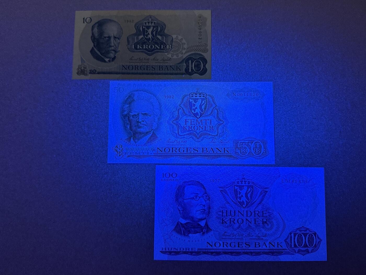 《艾美收藏》第215期-10.12周日外币畅拍 挪威10、50、100克朗3张 UNC 70-80年代版本 全部原票绝品