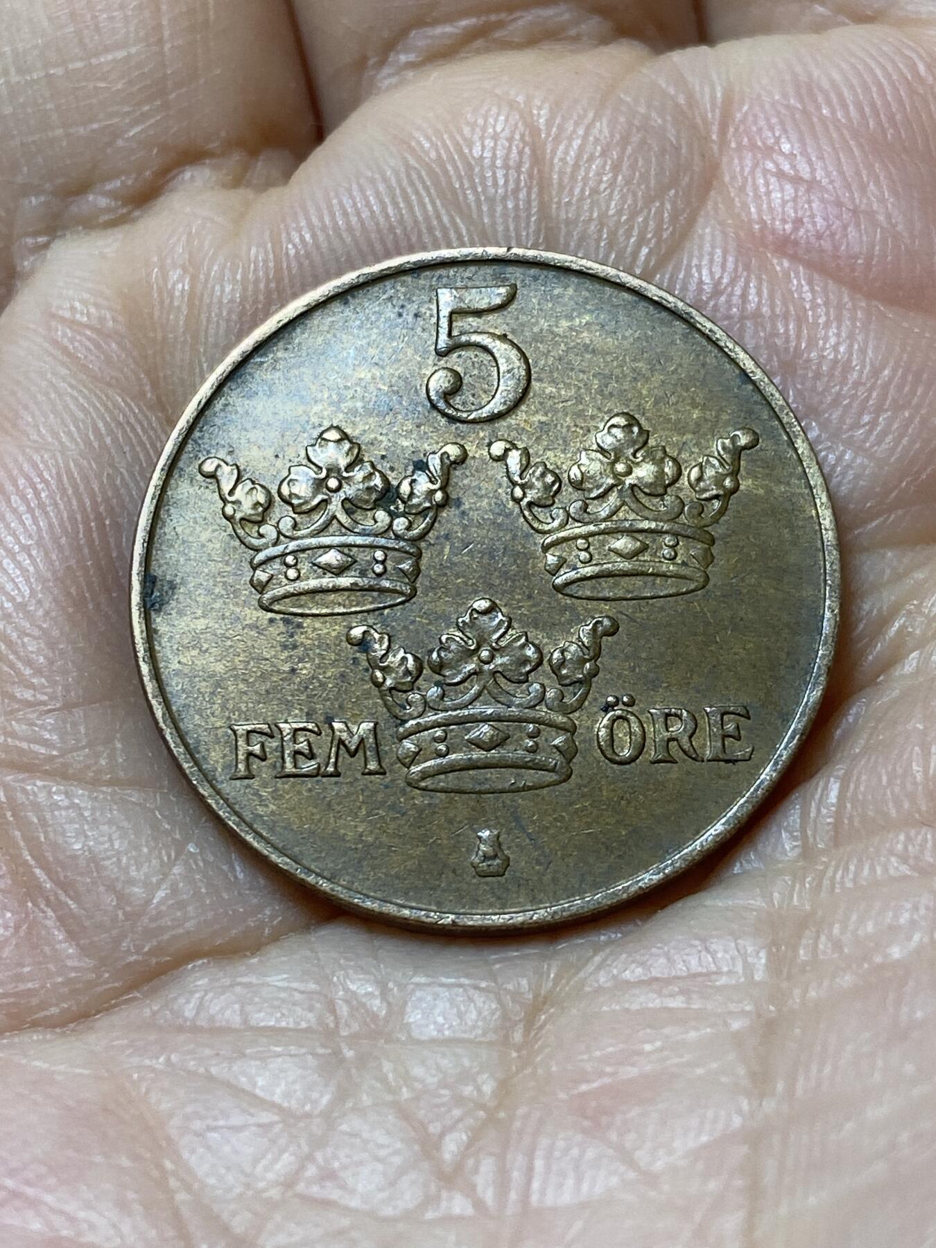 2025年第一百零八场(总第一百三十四场）外国好品散币(免佣金) 瑞典🇸🇪1950年5欧尔(古斯塔夫五世时期，第二版关门年)