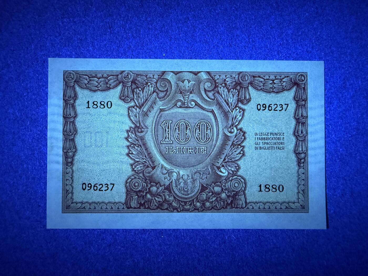 《艾美收藏》第215期-10.12周日外币畅拍 意大利100里拉 UNC 1951年老版本 无4