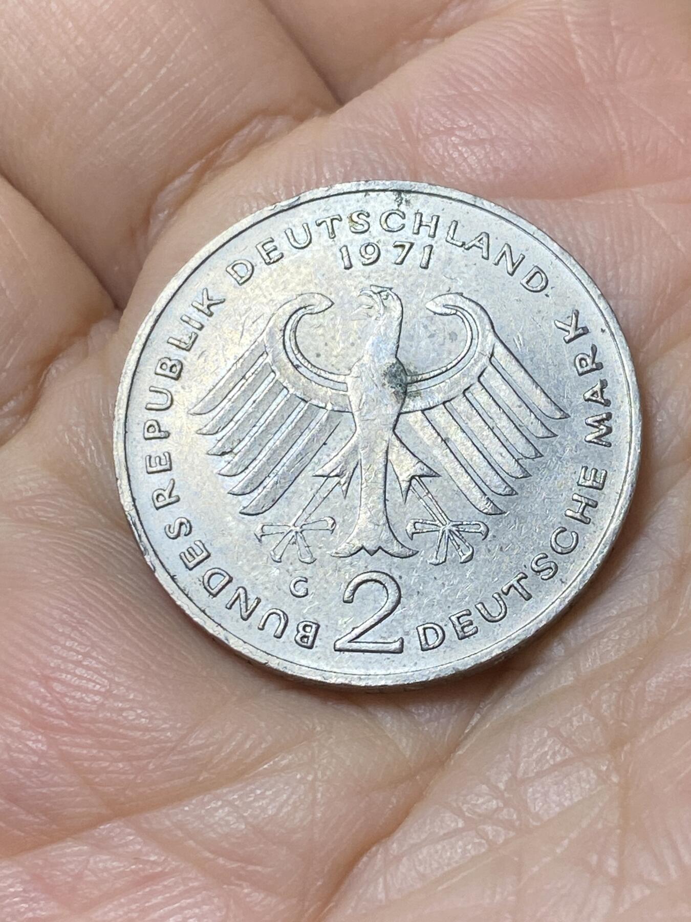 2025年第一百零八场(总第一百三十四场）外国好品散币(免佣金) 德国🇩🇪1971年2德国马克(G标，卡尔斯鲁厄造)