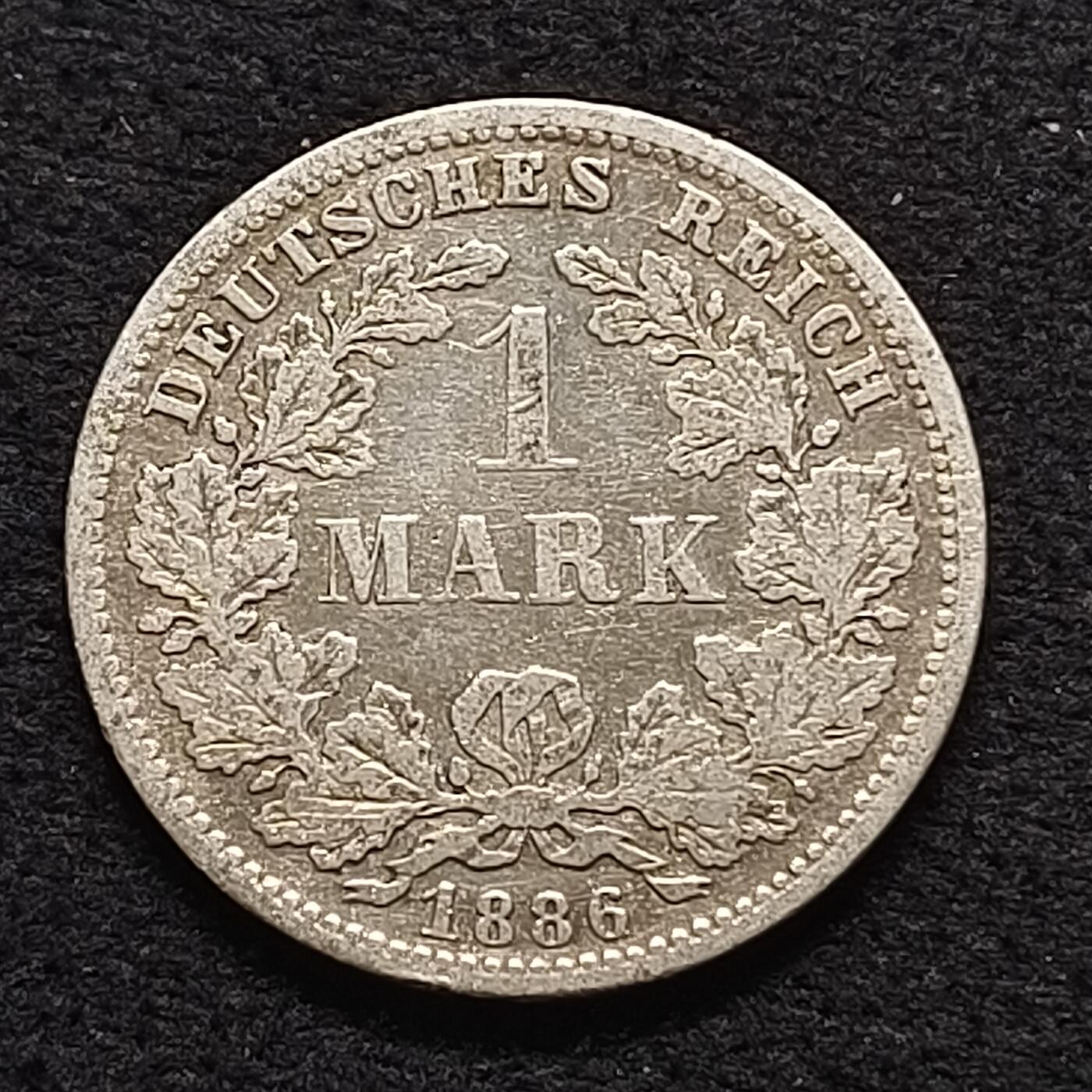 【全场包邮】纯粹捡漏拍468场 德国第二帝国1886年短翅1马克银币