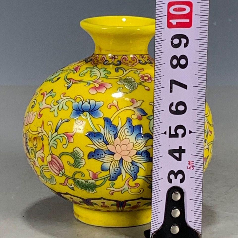 听雨轩 古玩陶瓷 黄釉色精品花瓶