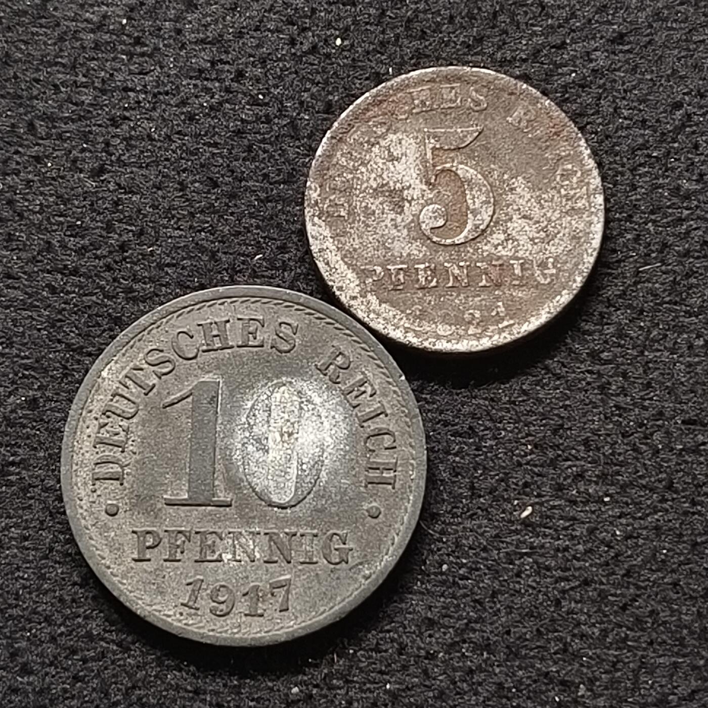 【全场包邮】纯粹捡漏拍468场 德国第二帝国1917-1921年5-10芬尼2枚全套