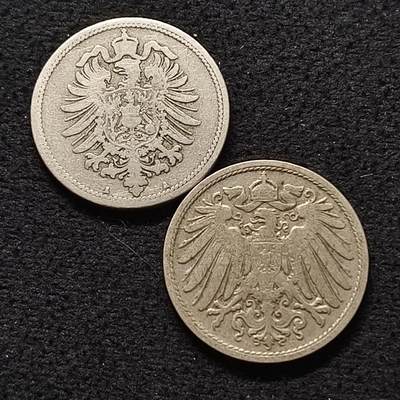 【全场包邮】纯粹捡漏拍468场 - 德国第二帝国1889-1900年长短翅鹰10芬尼2枚一组