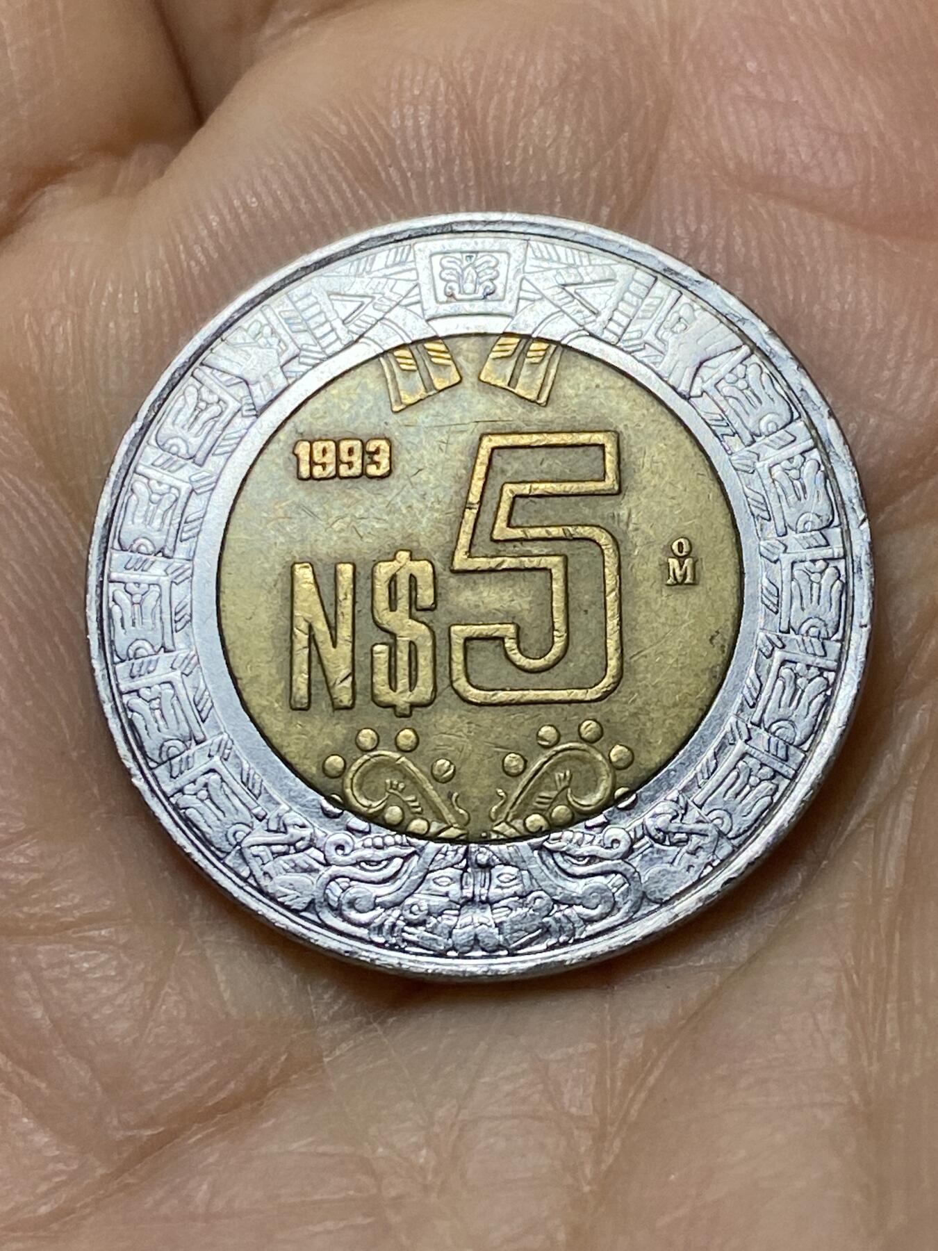 2025年第一百零八场(总第一百三十四场）外国好品散币(免佣金) 墨西哥🇲🇽1993年5比索(早期货币符号前带N版)