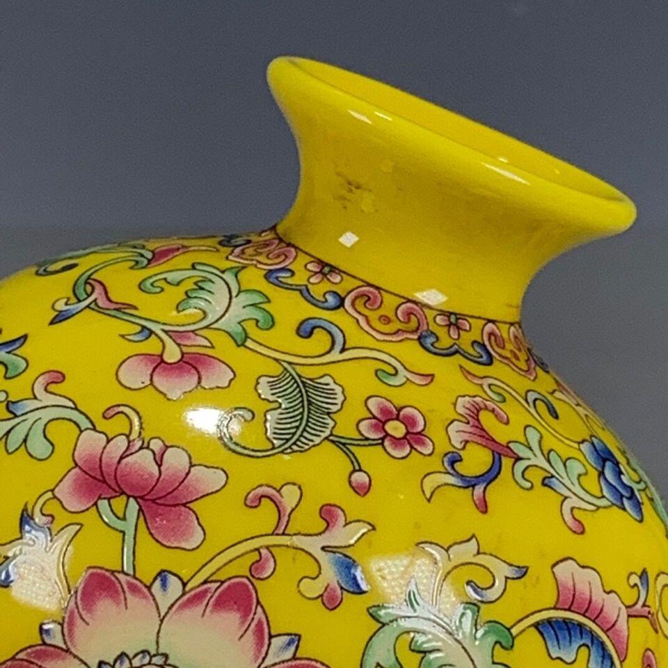 听雨轩 古玩陶瓷 黄釉色精品花瓶