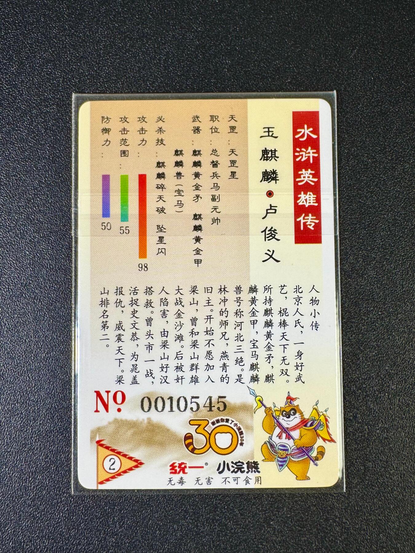 NO.12 好又多金牌大场，金戈铁马+美女如云，每周一站式配齐，方便凑单！（周6晚6点半截拍，卖家送拍0抽成！） 小浣熊30周年 卢俊义10545无原袋带卡膜 大编卡基本无瑕 介意勿拍