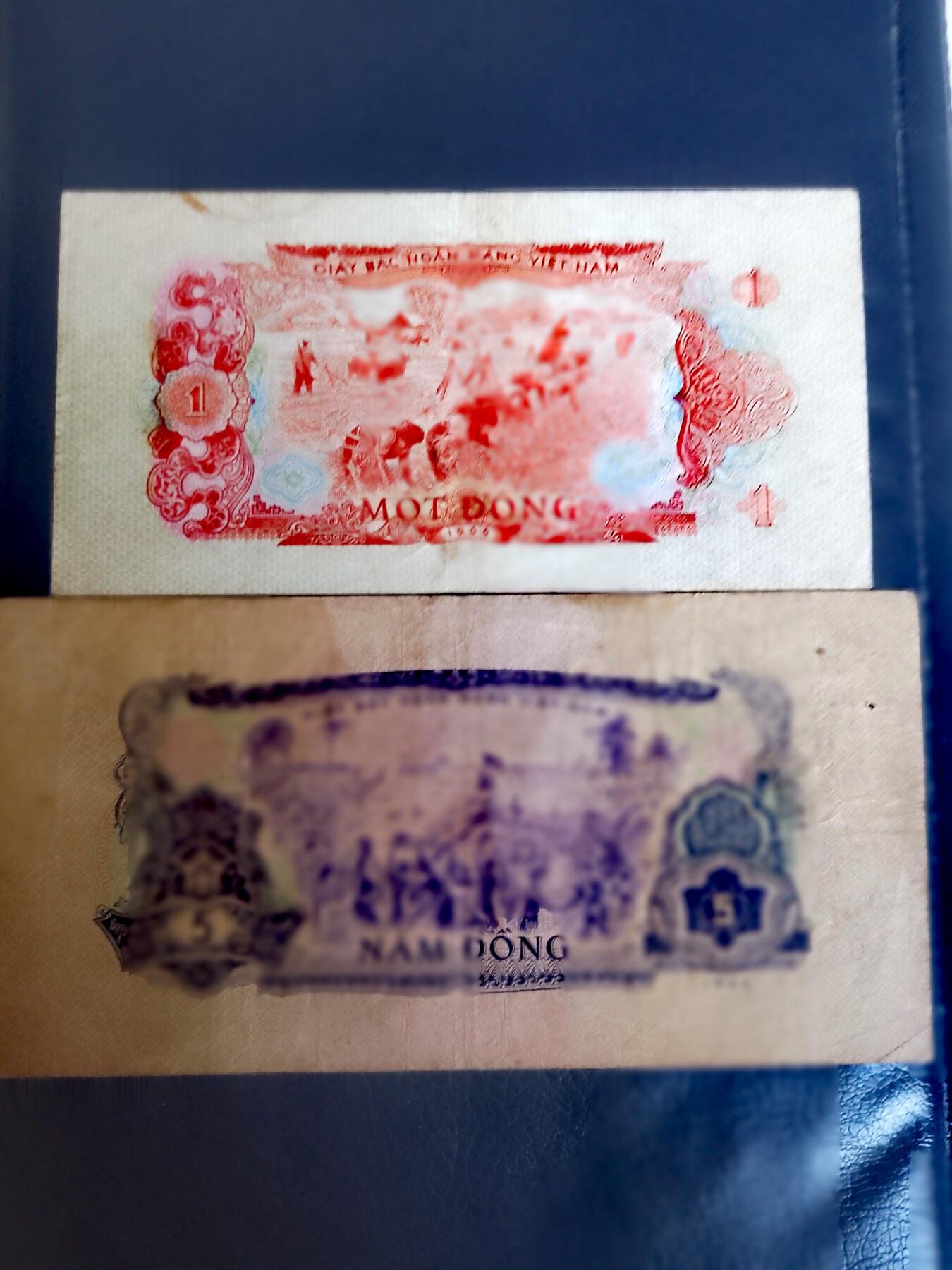 越南南越民族解放阵线1966（1975）年1、5盾永恒号/乱蛇号靓品纸币2枚一对