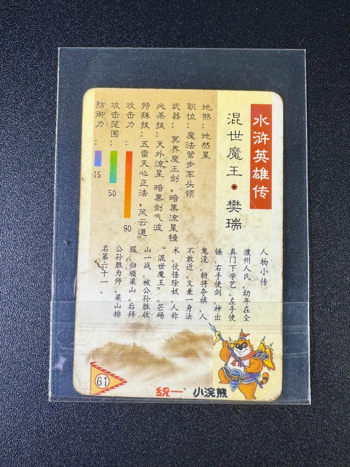 NO.12 好又多金牌大场，金戈铁马+美女如云，每周一站式配齐，方便凑单！（周6晚6点半截拍，卖家送拍0抽成！） 【怀旧经典】小浣熊1999年水浒卡 樊瑞 背面无八字（品相如图 品控勿拍）