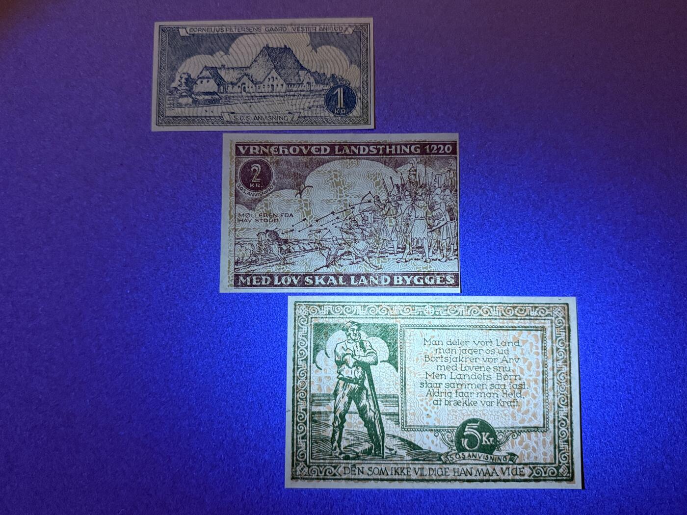 《艾美收藏》第215期-10.12周日外币畅拍 丹麦1、2、5克朗3张 UNC 1927年发行的应急货币