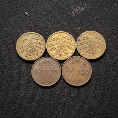 【全场包邮】纯粹捡漏拍468场 - 德国魏玛共和国1924-1935年散币5枚一组