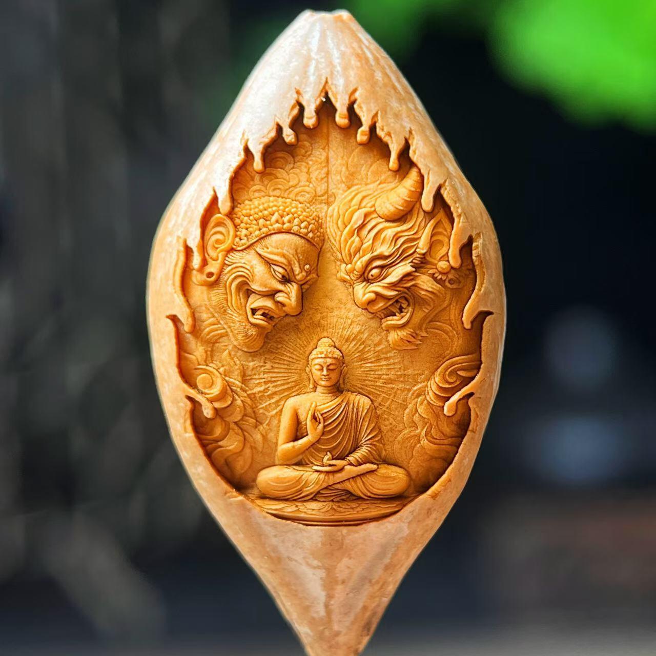 听雨轩核雕 竹木器专场（2） 橄榄核雕 2.0 正法一念 单粒