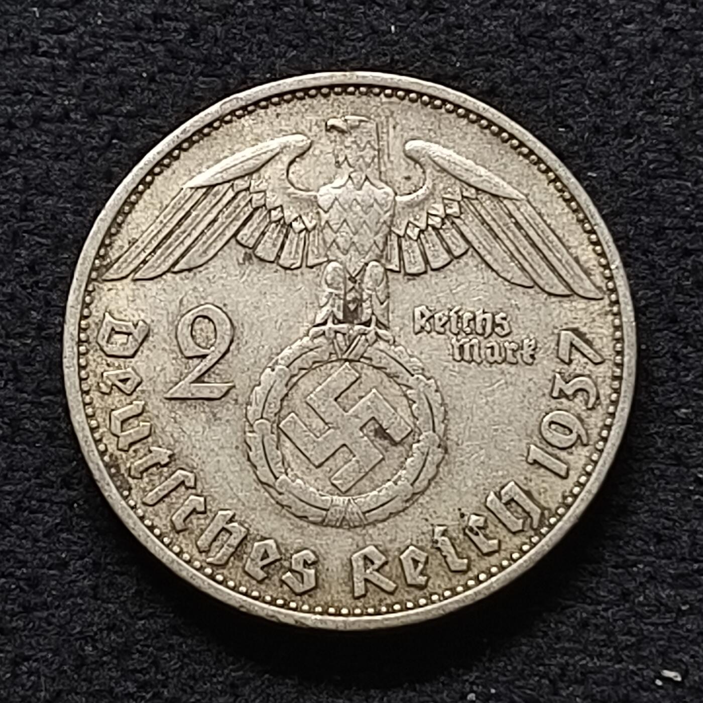 【全场包邮】纯粹捡漏拍468场 德国第三帝国1937年A厂2马克银币