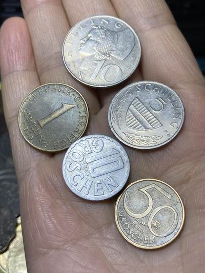 2025年第一百零八场(总第一百三十四场）外国好品散币(免佣金) - 奥地利🇦🇹5枚套：1975年10先令，1980年1先令，1984年5先令，1963年10格罗申，50格罗申