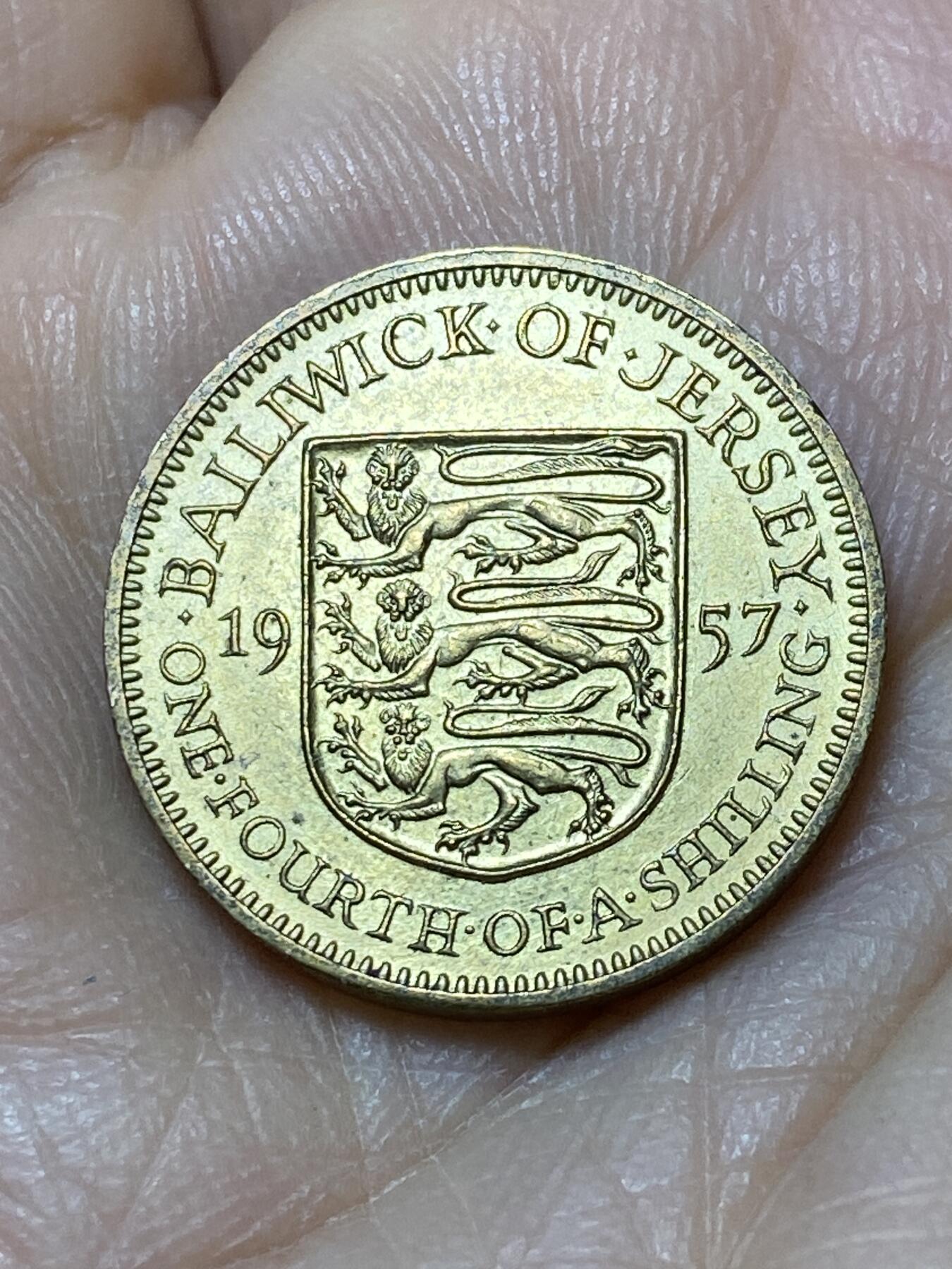 2025年第一百零八场(总第一百三十四场）外国好品散币(免佣金) 英属泽西岛🇯🇪1957年1/4先令(伊丽莎白二世青年带冠，第一版首发年仅发行2年)