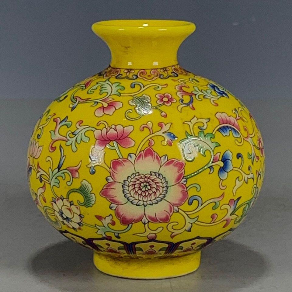 听雨轩 古玩陶瓷 黄釉色精品花瓶