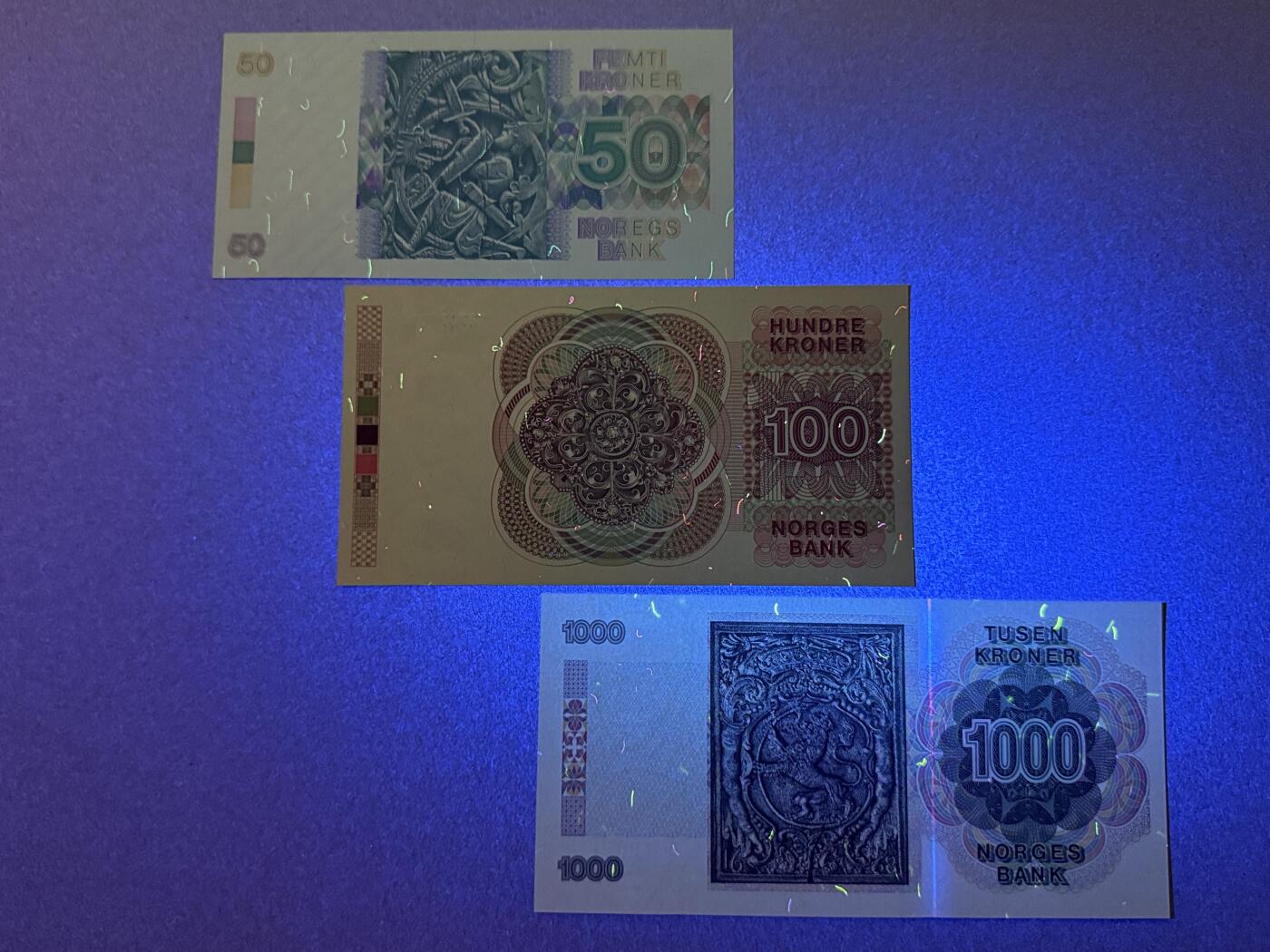 《艾美收藏》第215期-10.12周日外币畅拍 挪威50、100、1000克朗3张 UNC 80-90年代版本 全部原票绝品
