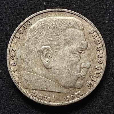 【全场包邮】纯粹捡漏拍468场 - 德国第三帝国1936年D厂5马克银币
