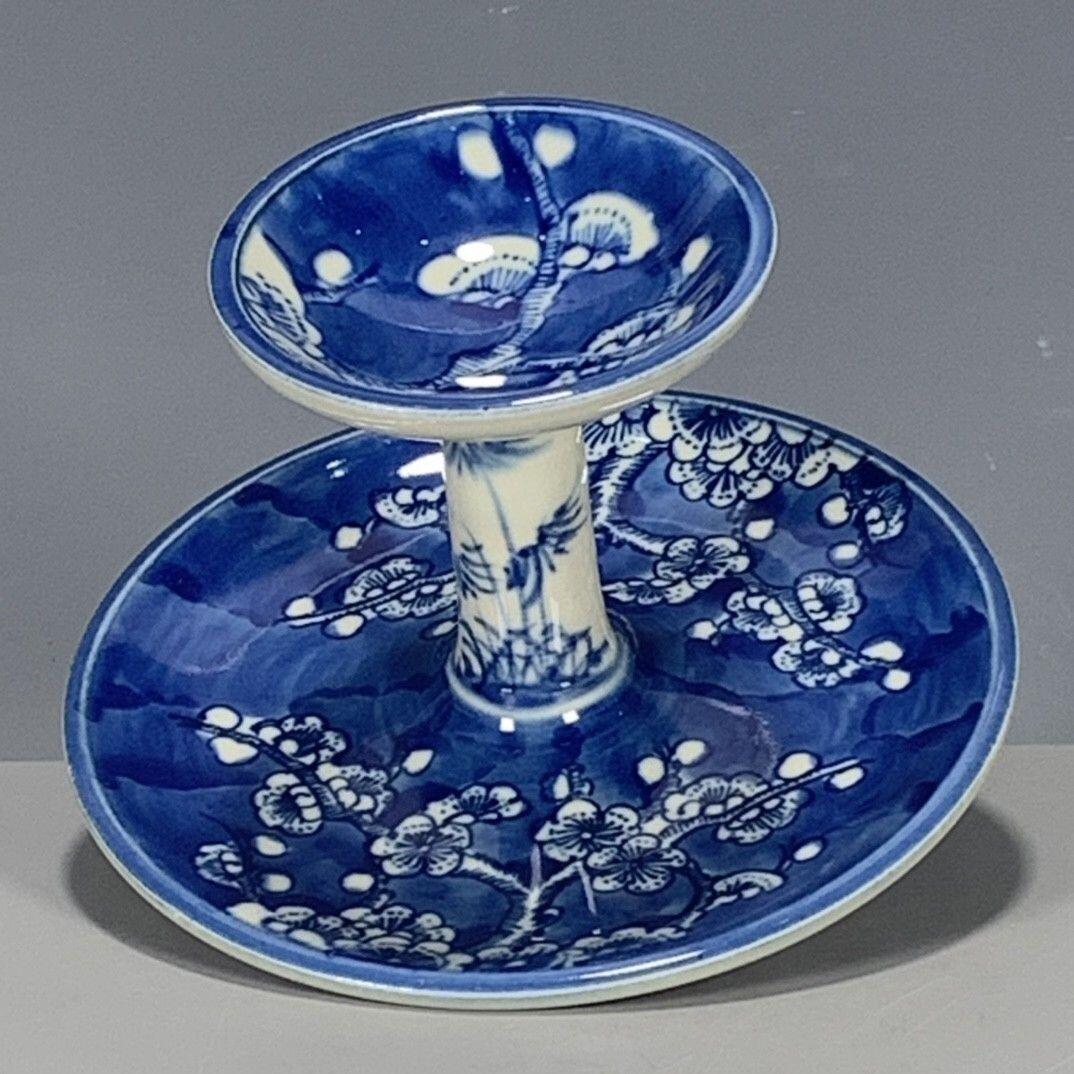听雨轩 古玩陶瓷 青花冰梅烛台