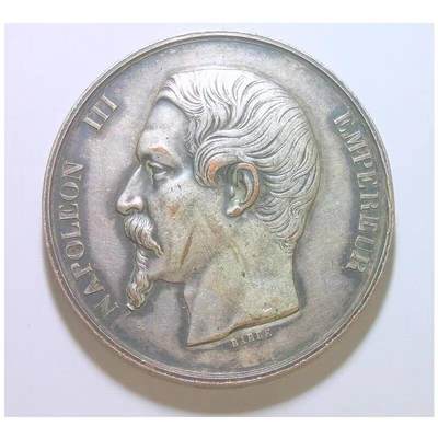 法国1859年 拿破仑三世高浮雕精制大镀银章 50MM - 法国1859年 拿破仑三世高浮雕精制大镀银章 50MM