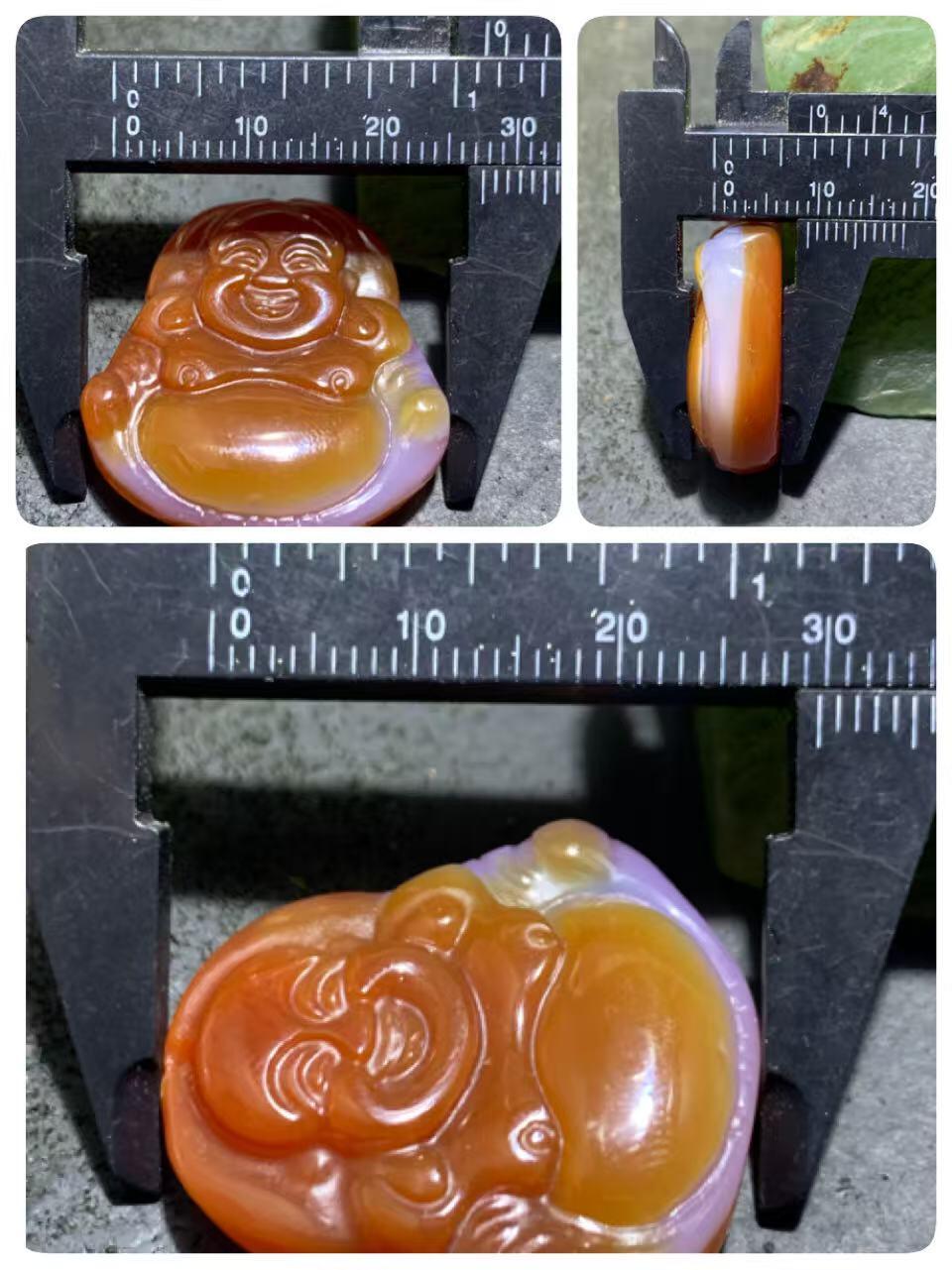 高玉化柿子红玛瑙雕刻弥勒佛吊坠一个，