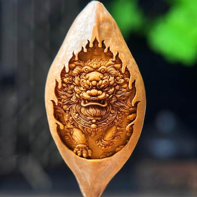 听雨轩 核雕 竹木器专场 - 橄榄核雕 2.0狮子单粒