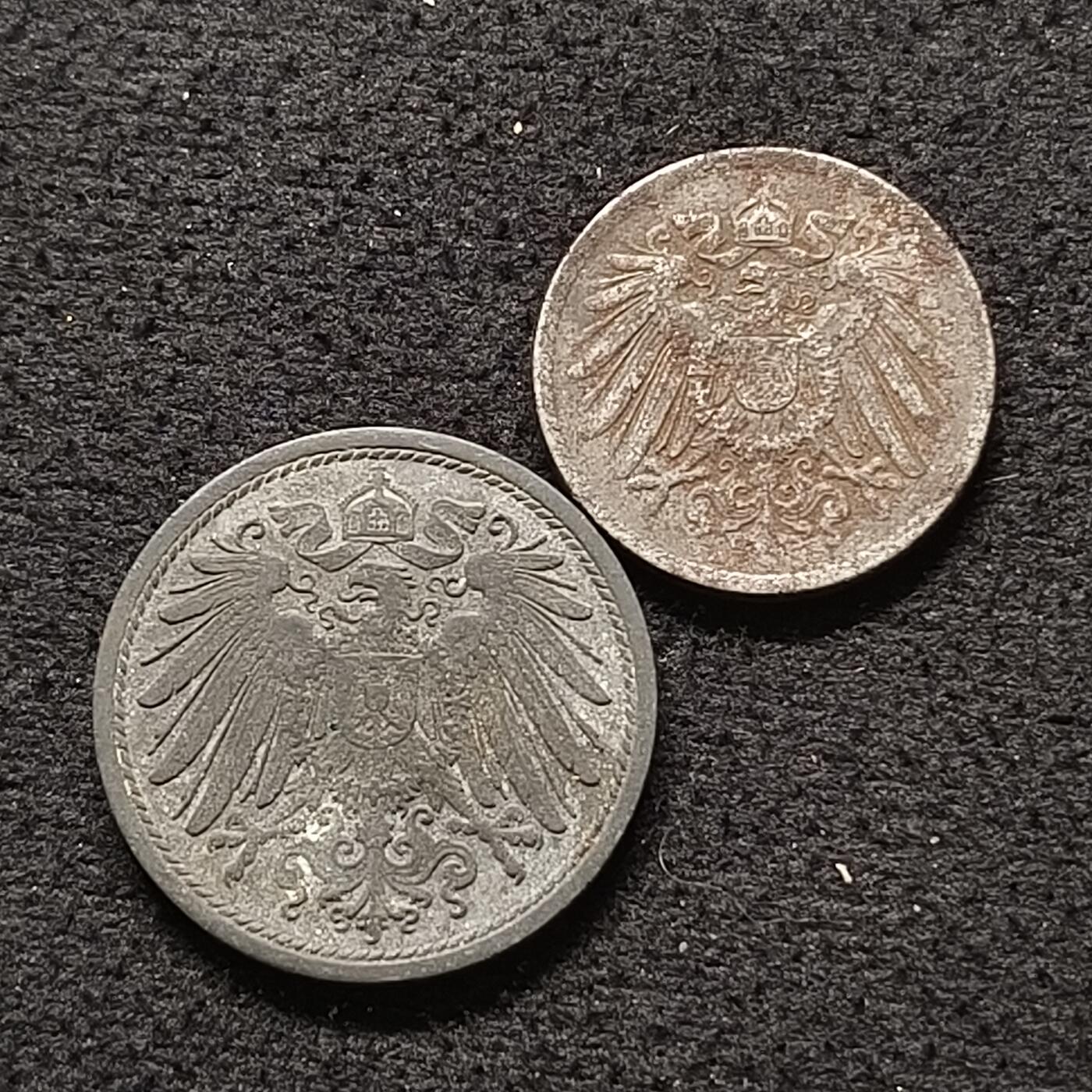 【全场包邮】纯粹捡漏拍468场 德国第二帝国1917-1921年5-10芬尼2枚全套