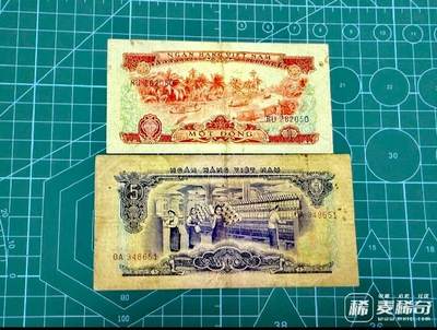 越南南越民族解放阵线1966（1975）年1、5盾永恒号/乱蛇号靓品纸币2枚一对 - 越南南越民族解放阵线1966（1975）年1、5盾永恒号/乱蛇号靓品纸币2枚一对