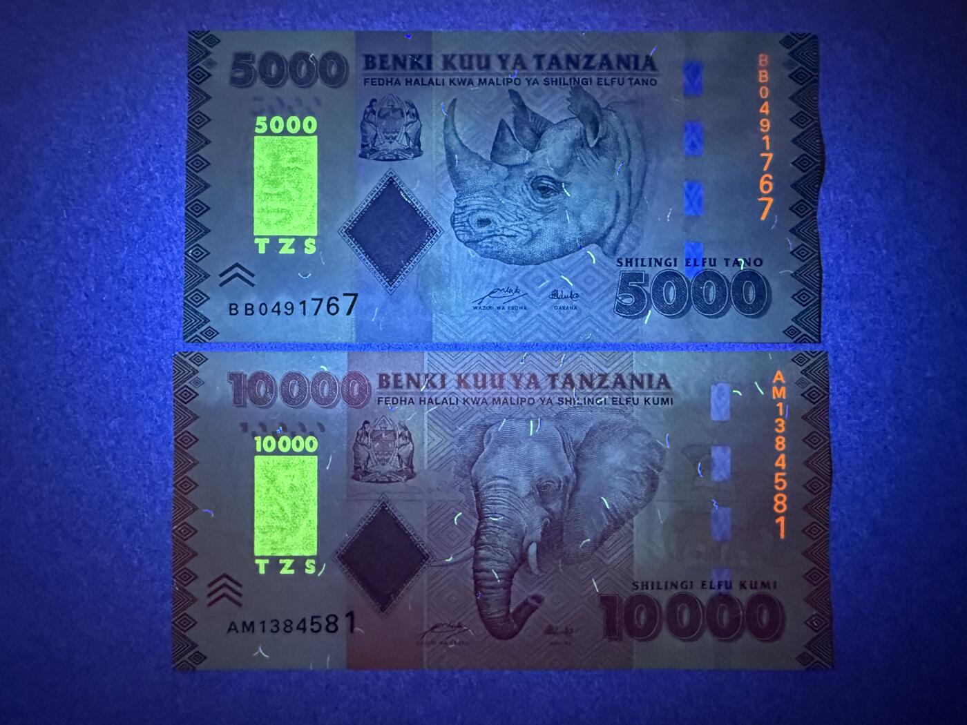《艾美收藏》第215期-10.12周日外币畅拍 坦桑尼亚5000、10000先令2张 UNC 2010年 犀牛和大象