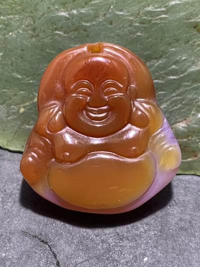 高玉化柿子红玛瑙雕刻弥勒佛吊坠一个， - 高玉化柿子红玛瑙雕刻弥勒佛吊坠一个，