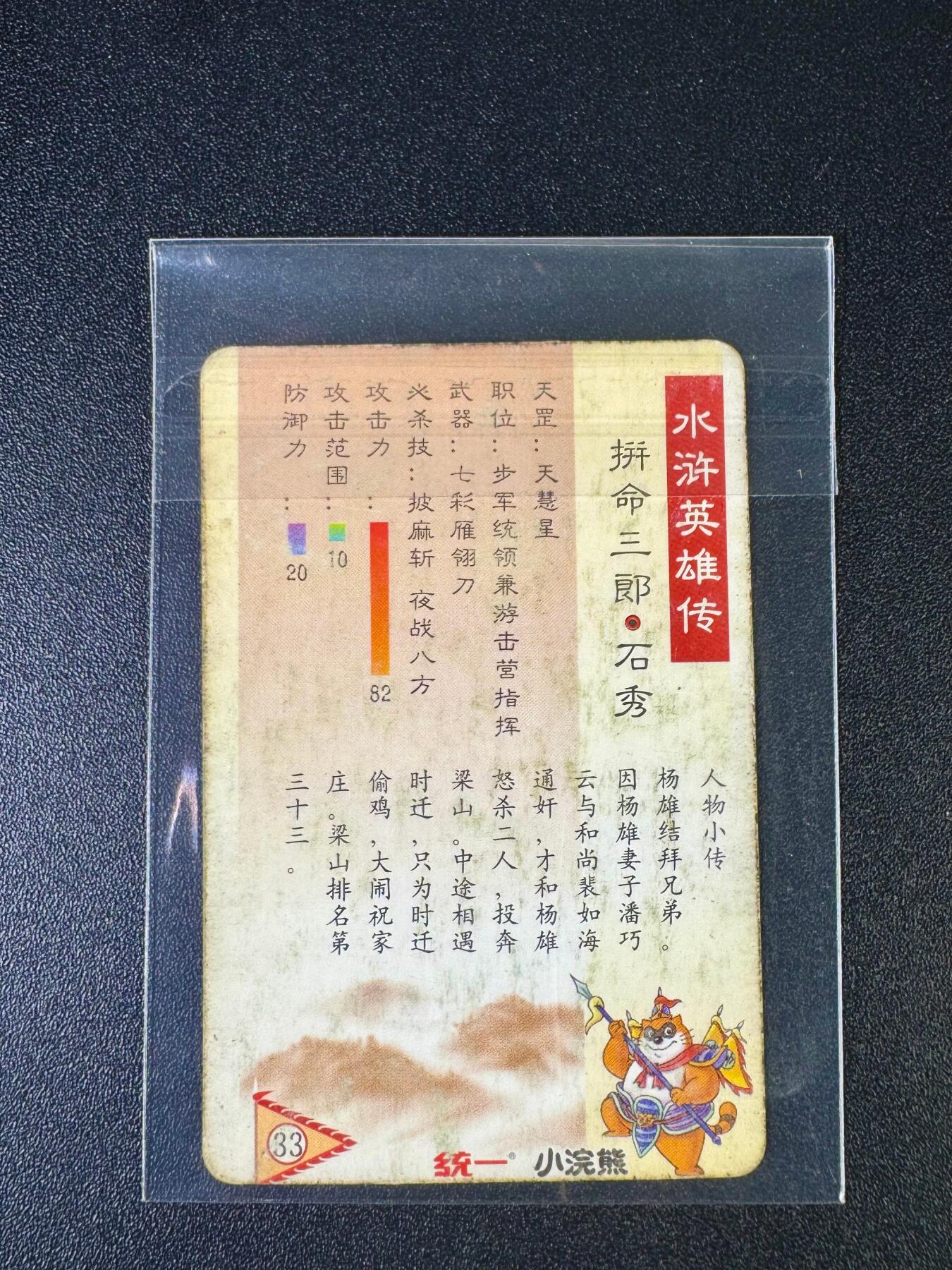 NO.12 好又多金牌大场，金戈铁马+美女如云，每周一站式配齐，方便凑单！（周6晚6点半截拍，卖家送拍0抽成！） 【怀旧经典】小浣熊1999年水浒卡 石秀 背面无八字（品相如图 品控勿拍）