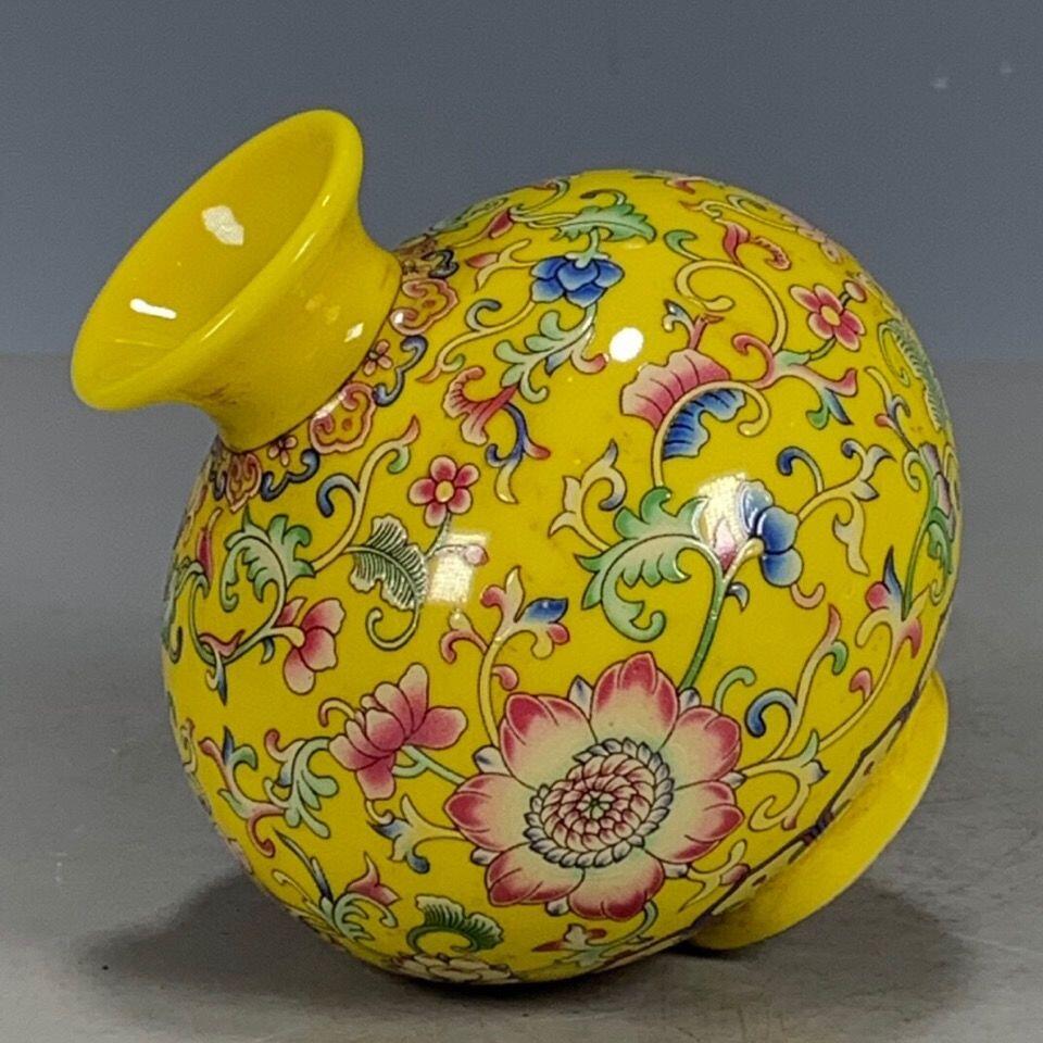 听雨轩 古玩陶瓷 黄釉色精品花瓶