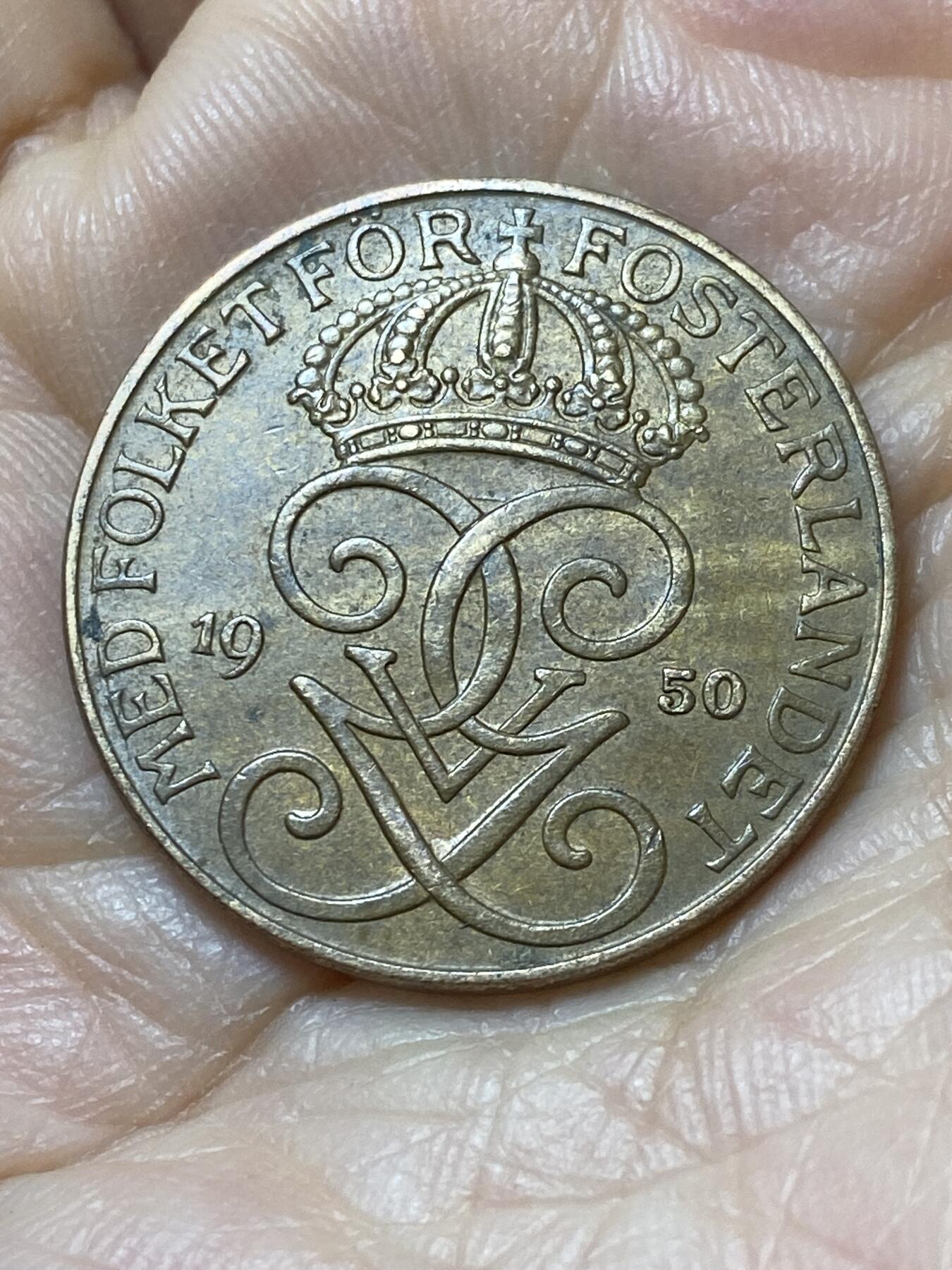 2025年第一百零八场(总第一百三十四场）外国好品散币(免佣金) 瑞典🇸🇪1950年5欧尔(古斯塔夫五世时期，第二版关门年)