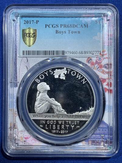 《竞宝斋》第427场 周日，周一  2场连拍 （全场包邮） - PCGS PR68DCAM（广州特殊标）美国2017年1美元精制银币 （克劳斯获奖币）男孩镇