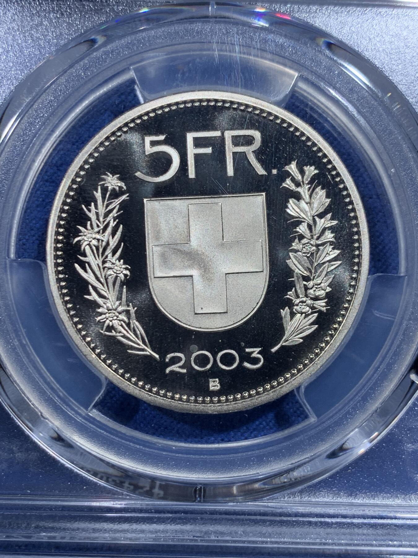 《竞宝斋》第427场 周日，周一  2场连拍 （全场包邮） 两枚一组 PCGS MS66/68 瑞士2003年5法郎 Chalandamarz节+威廉退尔