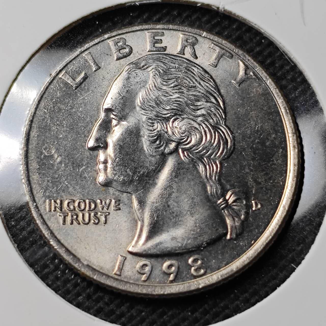 KK钱币收藏小铺 第354场 2月预留时间 周末发货  1998美国25分 好品