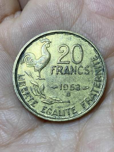 2025年第一百零九场(总第一百三十五场）外国好品散币(免佣金) - 法兰西第四共和国1953年20法郎(B标，博蒙莱罗热造)