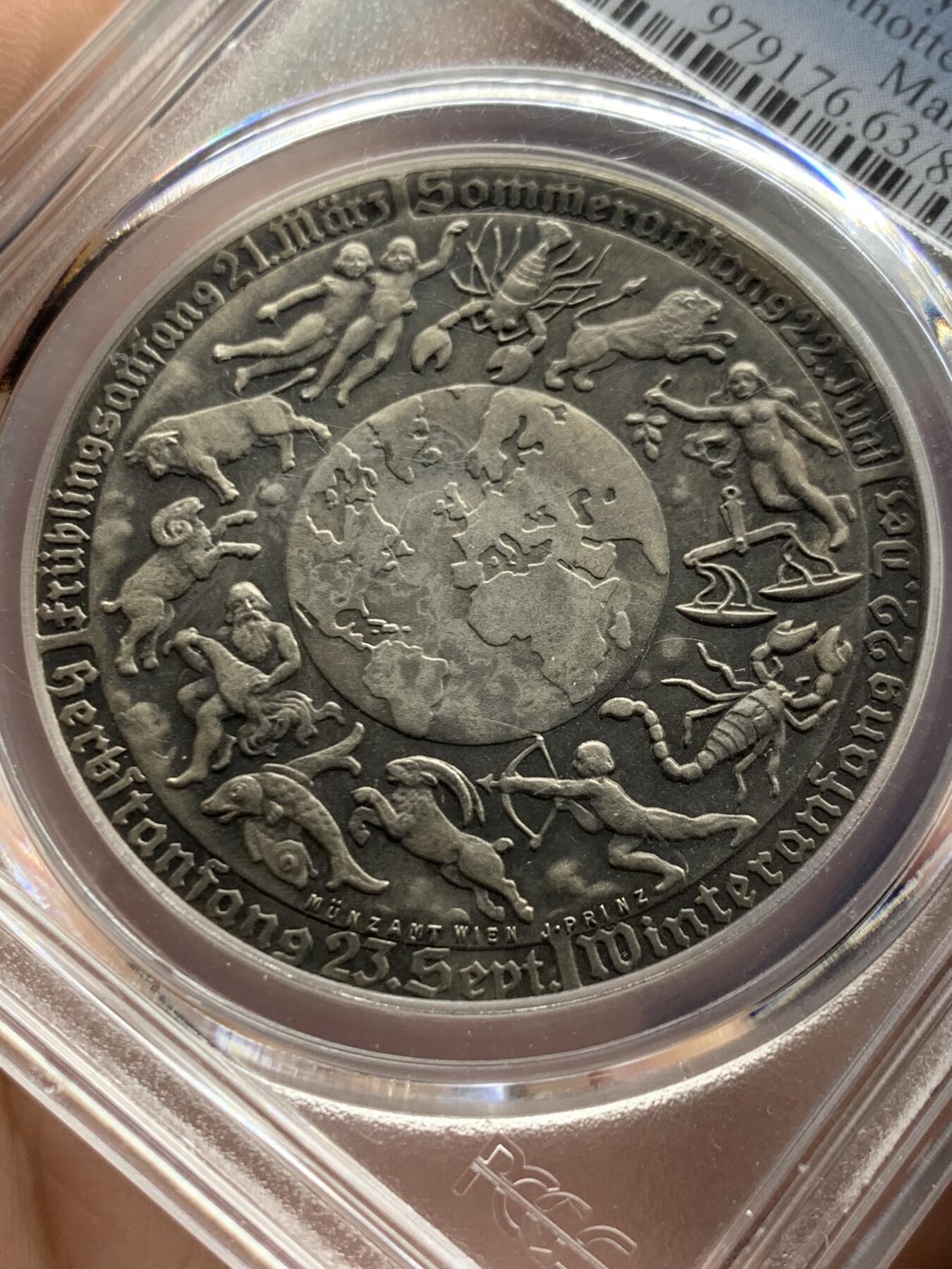 《竞宝斋》第427场 周日，周一  2场连拍 （全场包邮） PCGS SP63 德国第三帝国1939年十二星座日历纪念银章 设计精美独特 稀少难得！细节见图