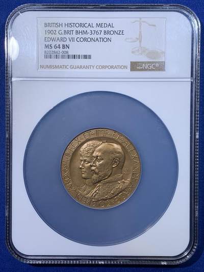 《竞宝斋》第427场 周日，周一  2场连拍 （全场包邮） - NGC MS64BN 英国1902年爱德华七世加冕大铜章 加大盒封装