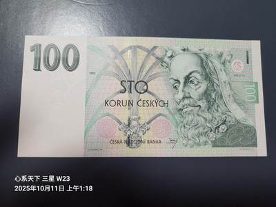 10月12号晚上8点 外国纸币自动截拍第41场 - 全新unc 捷克 100克朗 1995年