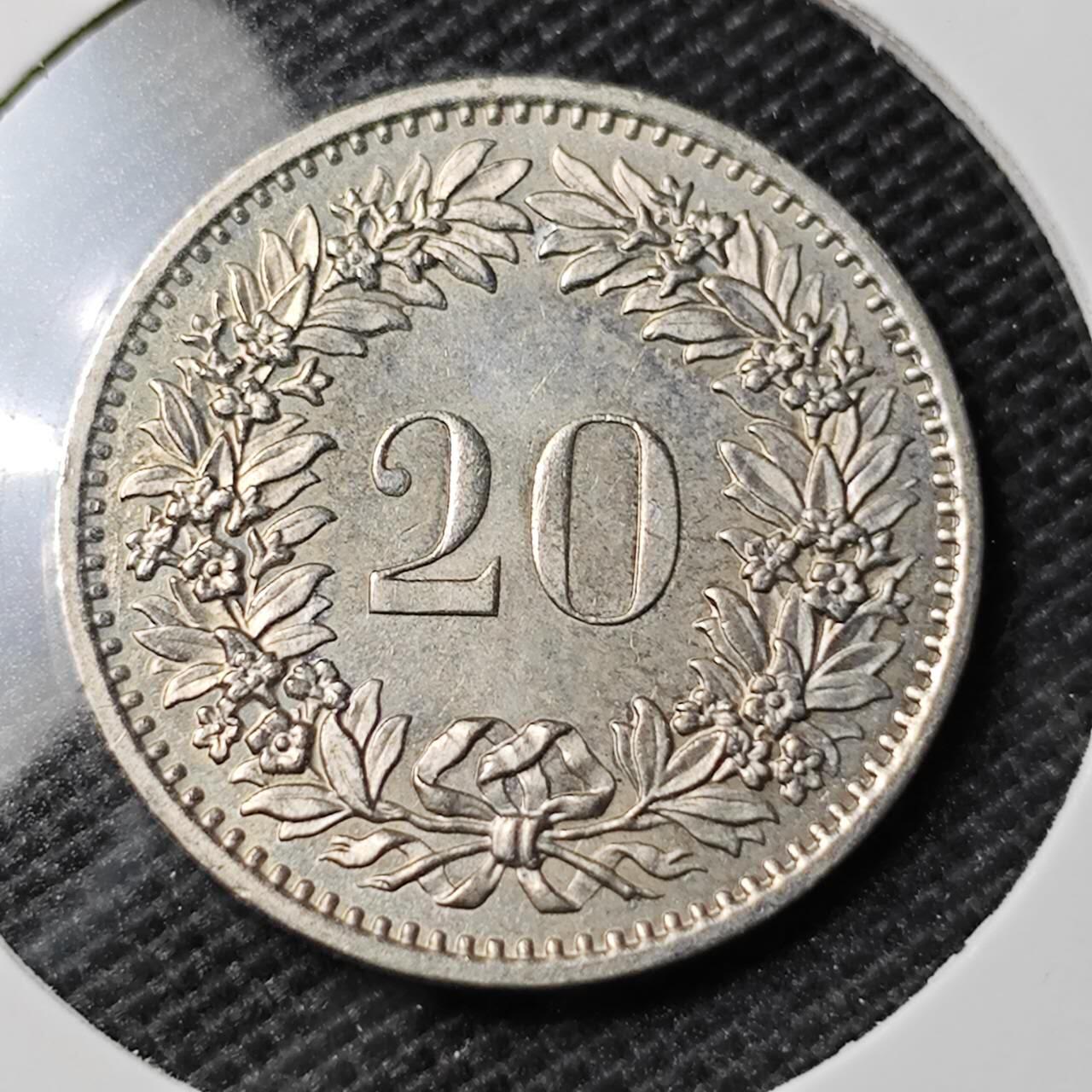 KK钱币收藏小铺 第354场 2月预留时间 周末发货  1976瑞士20分