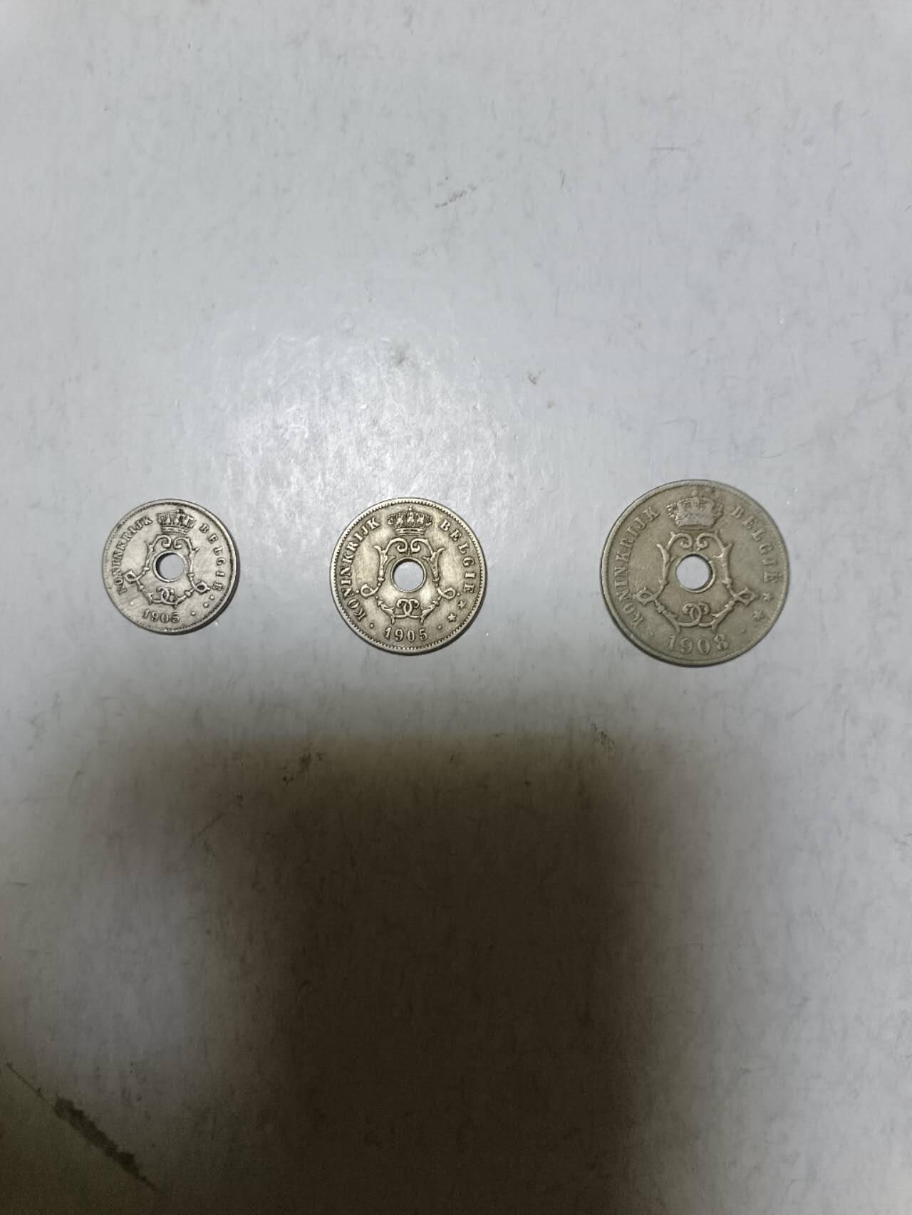 【20251016】非全新纸币第295场 比利时1900年左右3枚硬币小全套，少见